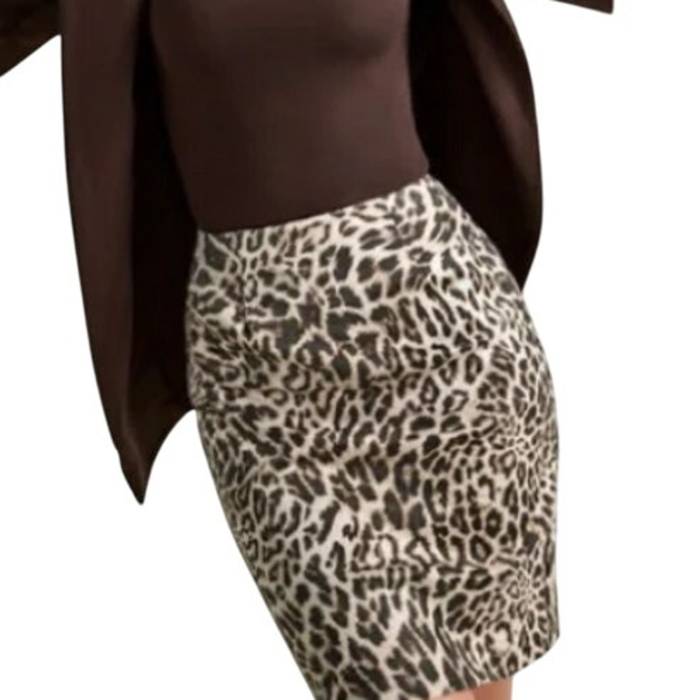 Cabi Leopard Sophia Skirt Sz 4 Brown Tan Pocket Soft Stretch Casual Party Office